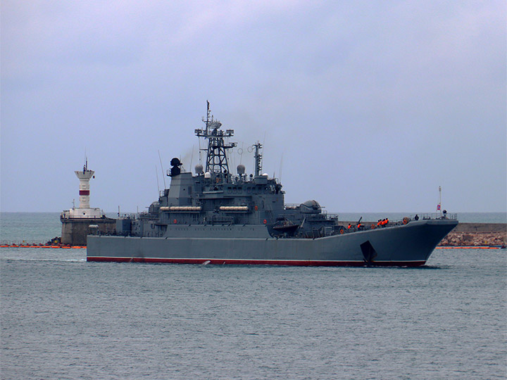 Large Landing Ship Caesar Kunikov of the Black Sea Fleet entering to Sevastopol Bay
