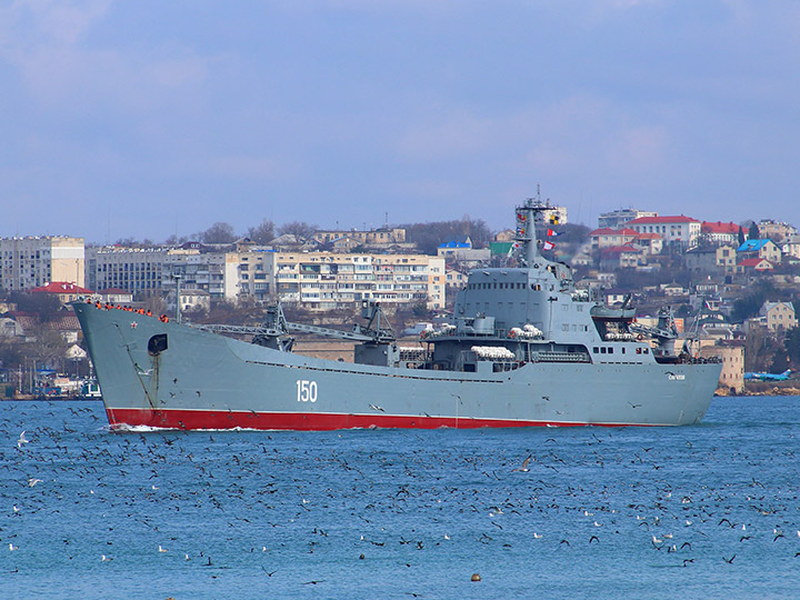 Large Landing Ship Saratov of the Black Sea Fleet leaving Sevastopol harbor