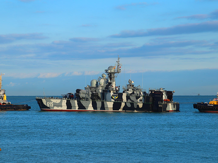Towing of the Bora hovercraft of the Black Sea Fleet of the Russian Federation