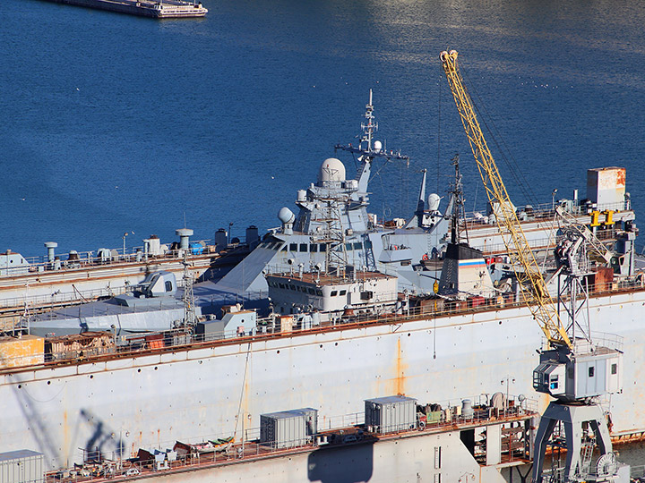 Patrol Ship Vasily Bykov of the Black Sea Fleet into the floating dock