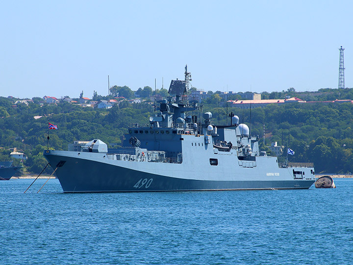 The Russian frigate Admiral Essen in Sevastopol Harbor