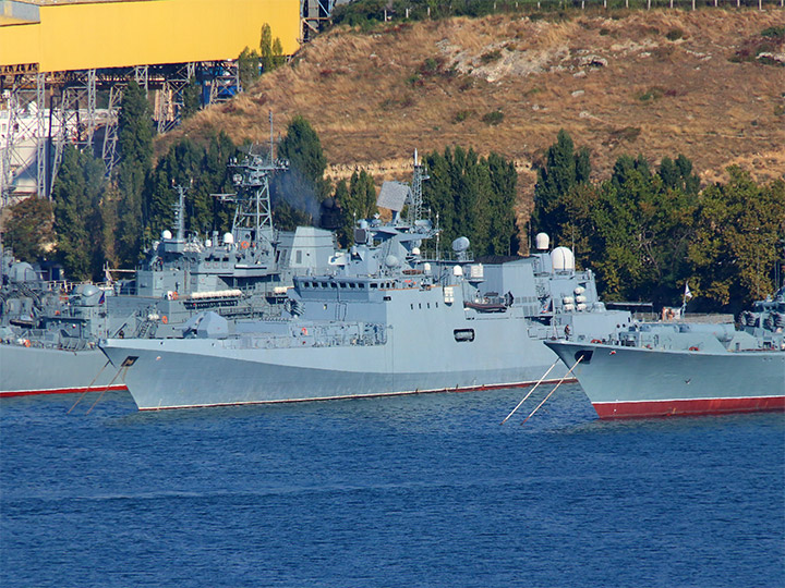 Frigate Admiral Essen of the Black Sea Fleet of the Russian Federation at the berth in Sevastopol Bay