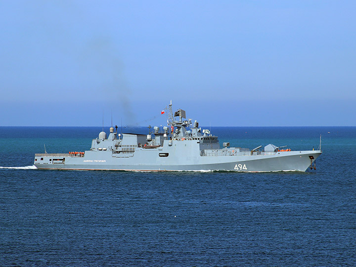 RFS 494 Admiral Grigorovich frigate returns to Sevastopol Harbor after live-fire exercise