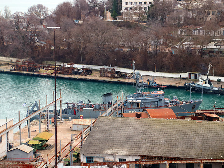 Seagoing Minesweeper Kovrovets at the pier of the 13th Ship Repair Plant in Sevastopol