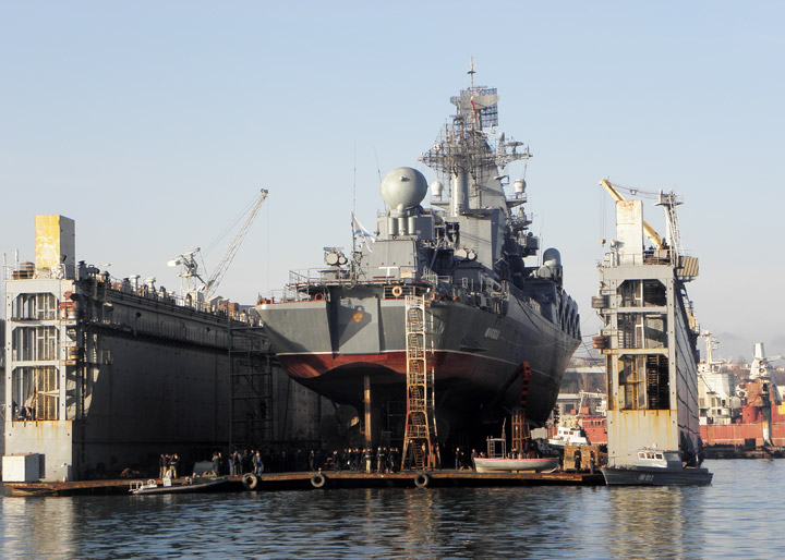 Guided Missile Cruiser "Moskva" in floating dock