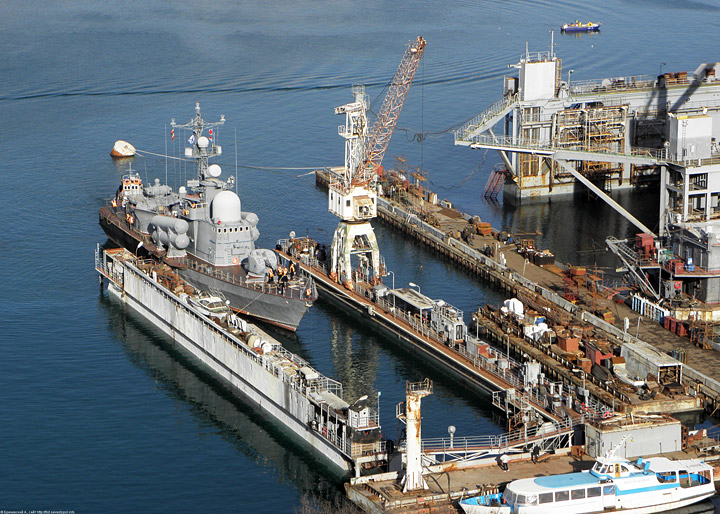 Missile boat "R-60" and floating dock "PD-80"