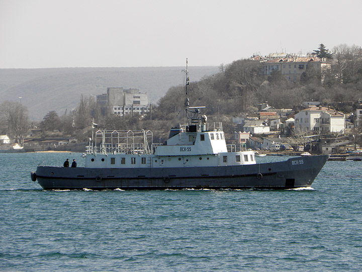 Пассажирский катер "ПСК-55", на заднем плане СКР "Пытливый"