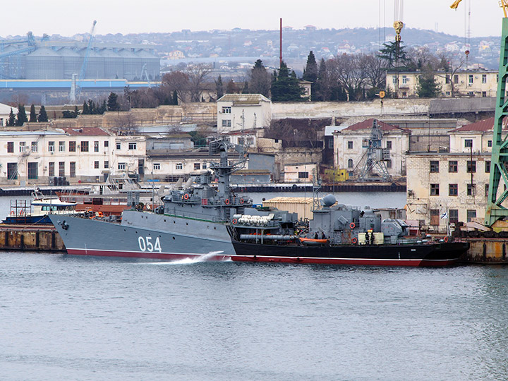 Corvette Eysk at the pier of Sevastopol Marine Plant after docking and repair