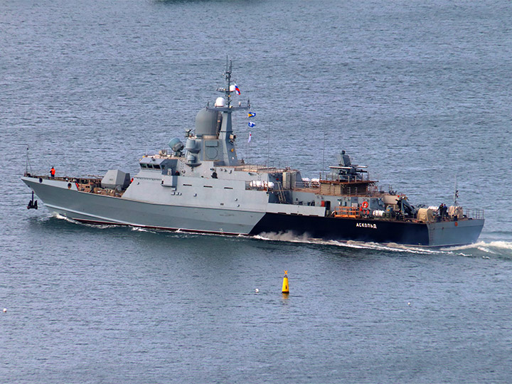 RFS Askold, an Karakurt Class guided missile corvette continues sea trials in the Black Sea