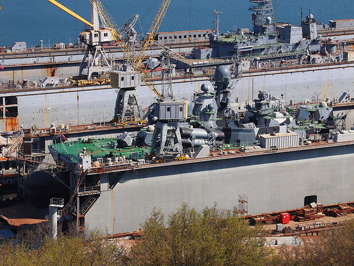 The Bora missile corvette at the dock