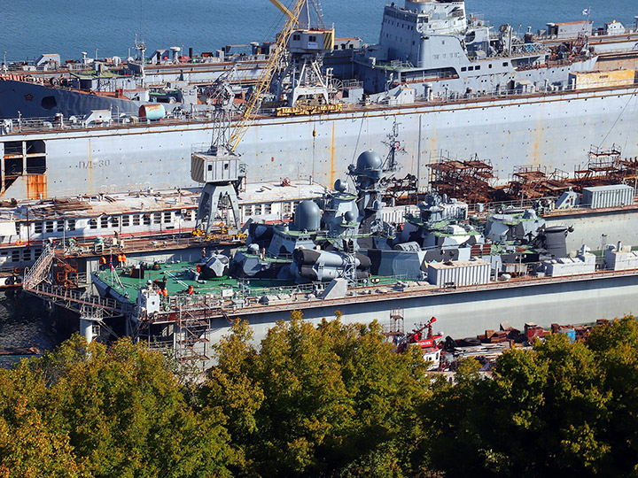 The Bora missile corvette in the floating dock