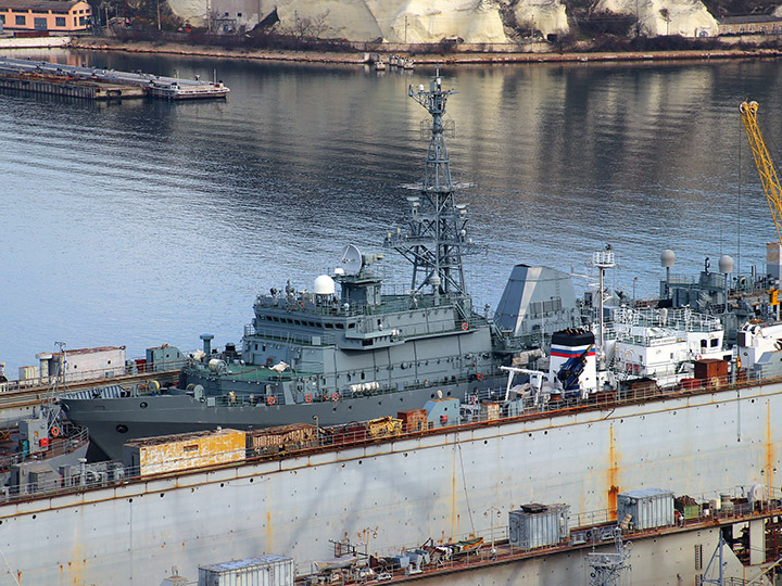 Intelligence Ship Ivan Khurs at the floating dock PD-30 in Sevastopol