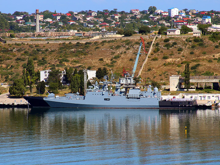 Frigate Admiral Makarov of the Black Sea Fleet of the Russian Federation - solemn crew formation on Navy Day