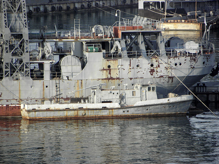 Рейдовый водолазный катер РВК-1291 у борта спасательного судна "Коммуна"