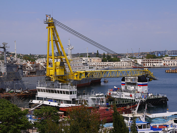 Self-Propelled Floating Crane SPK-54150 in Southern Bay, Sevastopol, Crimea