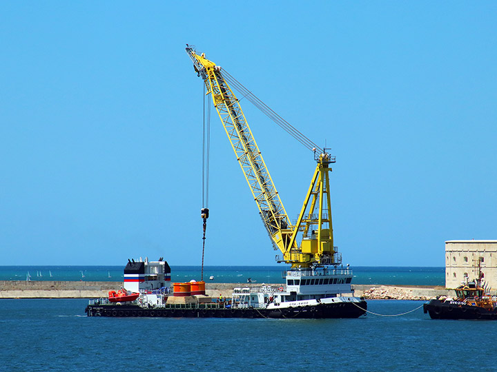 Self-Propelled Floating Crane SPK-54150 in Sevastopol Bay, Crimea