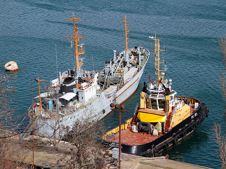 Морской транспорт вооружений "ВТР-94" и рейдовый буксир РБ-389 у причала